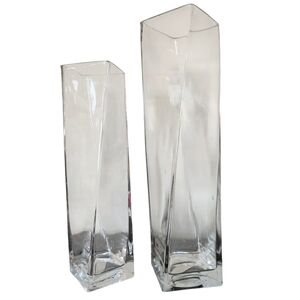At Home America Contempo Clear Twisted Vase Set Heavyweight Glass NIB
